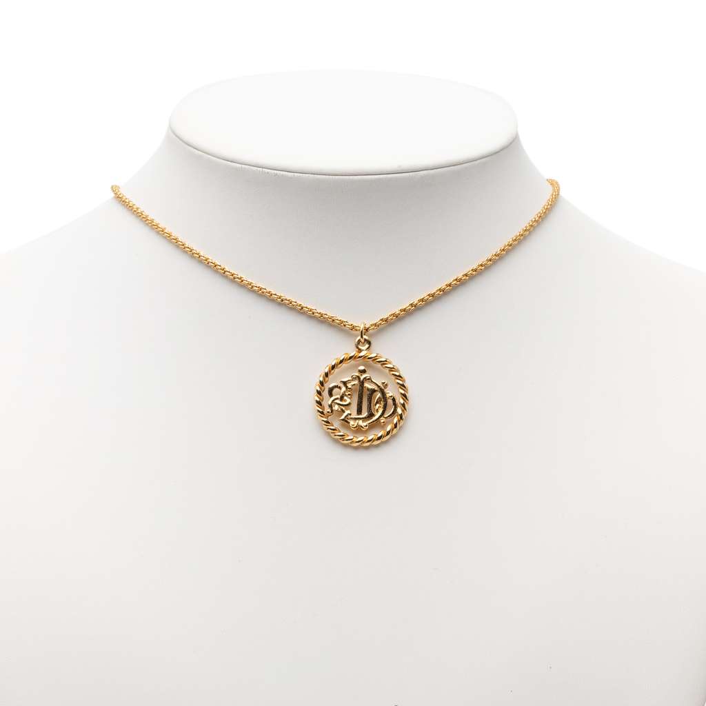 Dior Gold Plated Logo Pendant Necklace Gold Metal Good condition - Box View