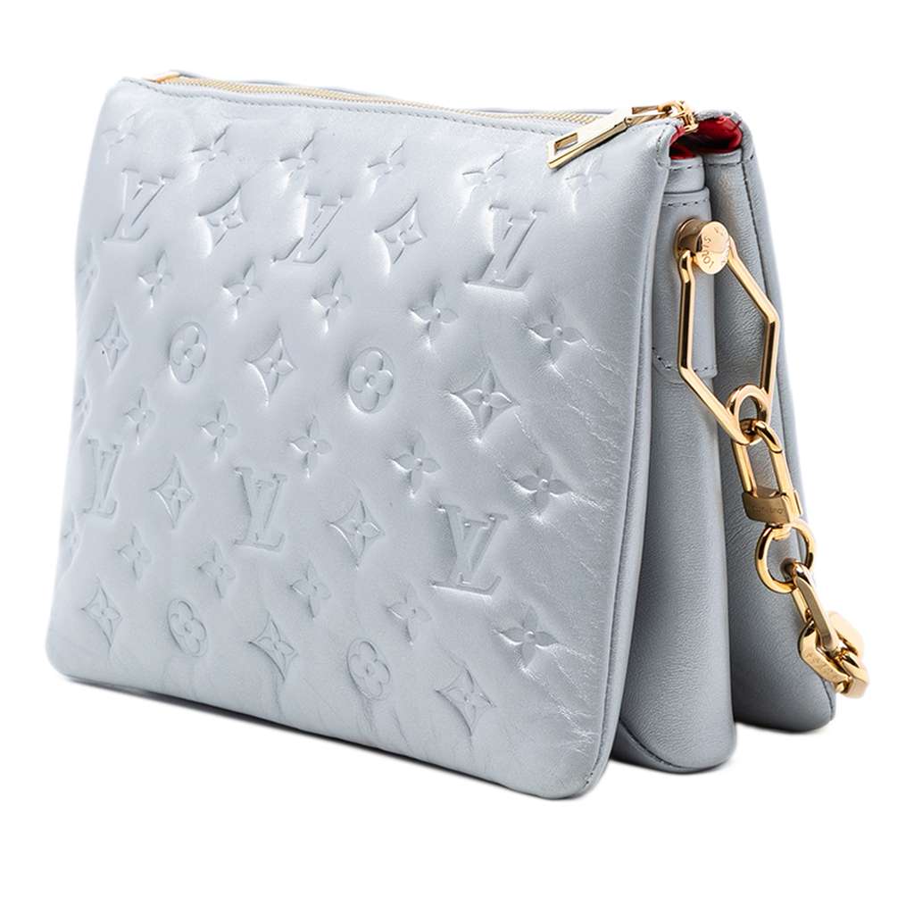 Louis Vuitton Monogram Embossed Puffy Lambskin Coussin PM Silver Leather Good condition - Back View