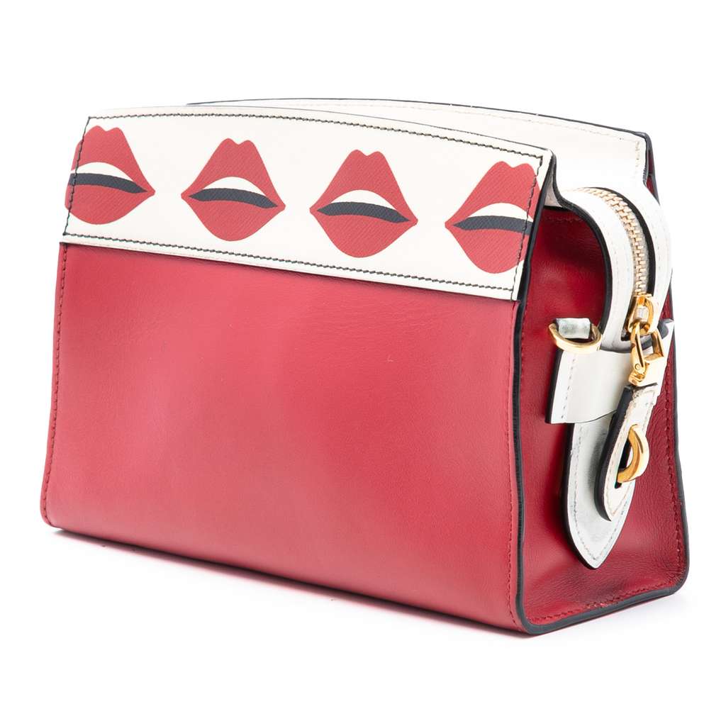 Prada City Calf and Saffiano Lip Print Esplanade Crossbody Red Leather Good condition - Back View