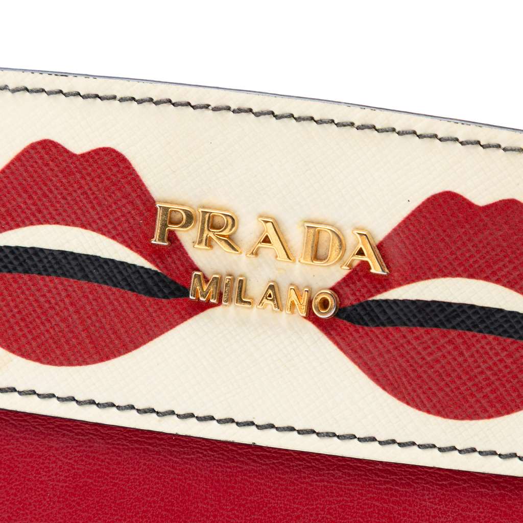 Prada City Calf and Saffiano Lip Print Esplanade Crossbody Red Leather Good condition - Box View