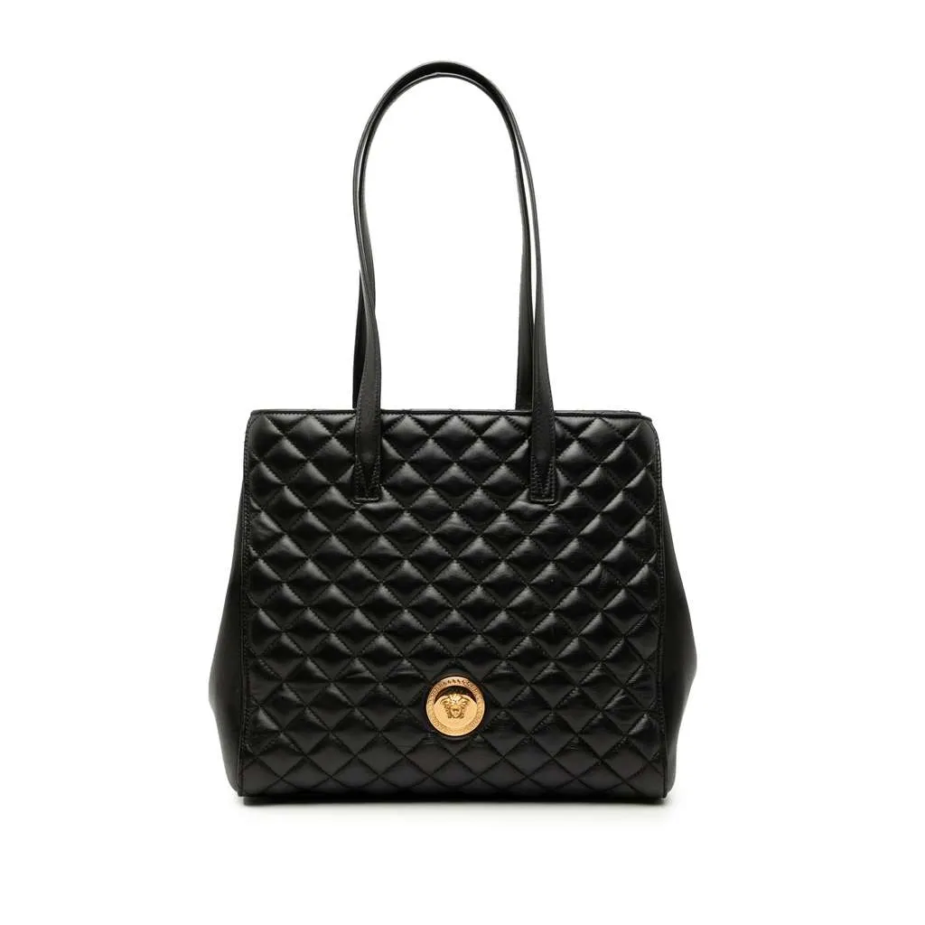Versace Medium Quilted Nappa Leather La Medusa Tote Black Leather Very good - Front View
