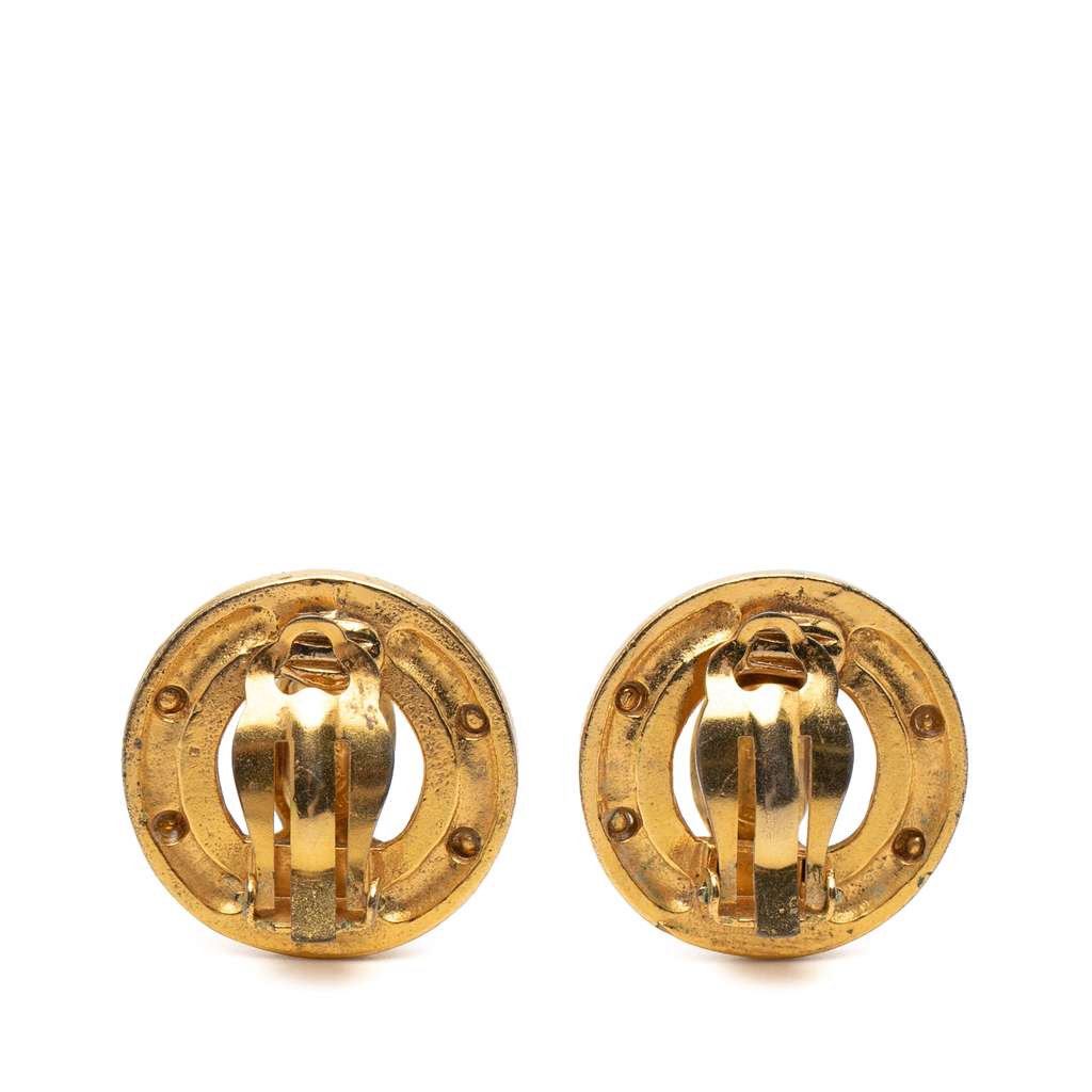 Chanel CC Gold Plated Round Clip on Earrings Gold Metal Good condition - Back View