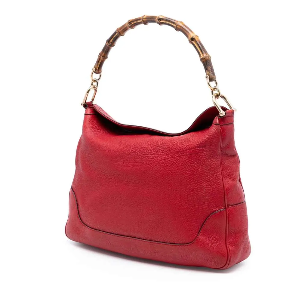 Gucci Calfskin Bamboo Diana Satchel Red Leather Very good - Back View