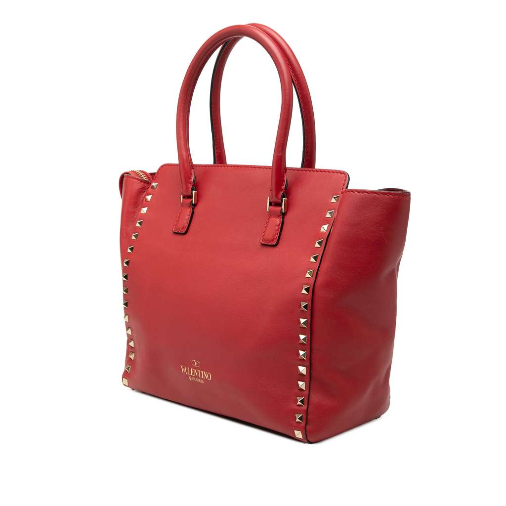 Valentino Medium Leather Rockstud Double Handle Tote Red Leather Good condition - Back View