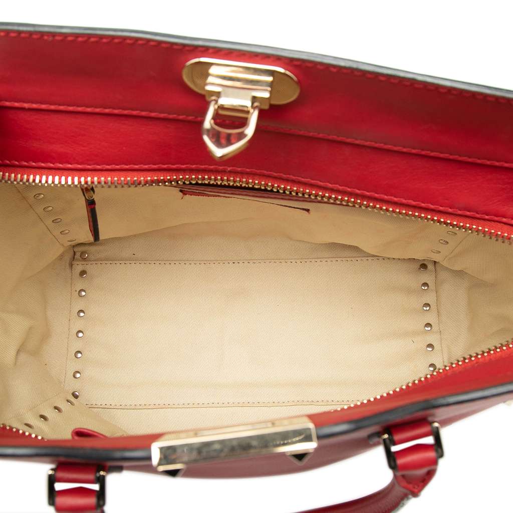 Valentino Medium Leather Rockstud Double Handle Tote Red Leather Good condition - Model View
