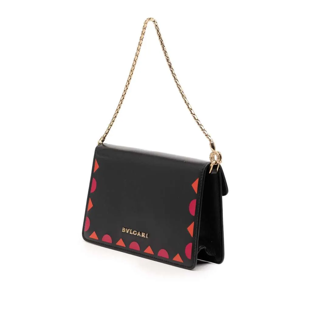 Bvlgari Mini Calfskin Geometric and Stars Patch Serpenti Forever Clutch with Chain Black Leather Very good - Back View