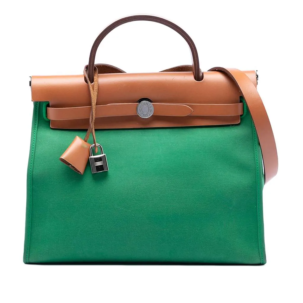 Hermès Toile Herbag Zip 31 Green Canvas Very good - Front View