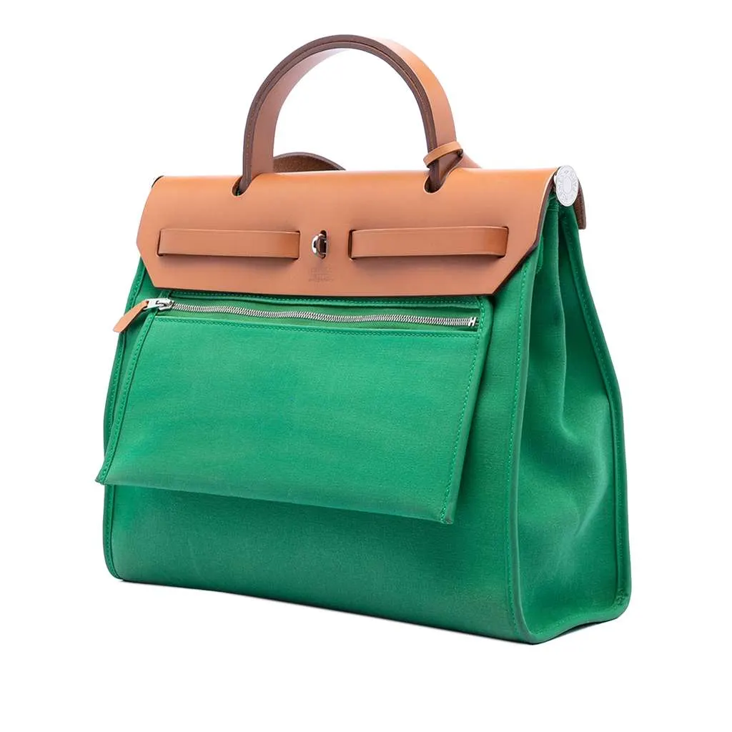Hermès Toile Herbag Zip 31 Green Canvas Very good - Back View