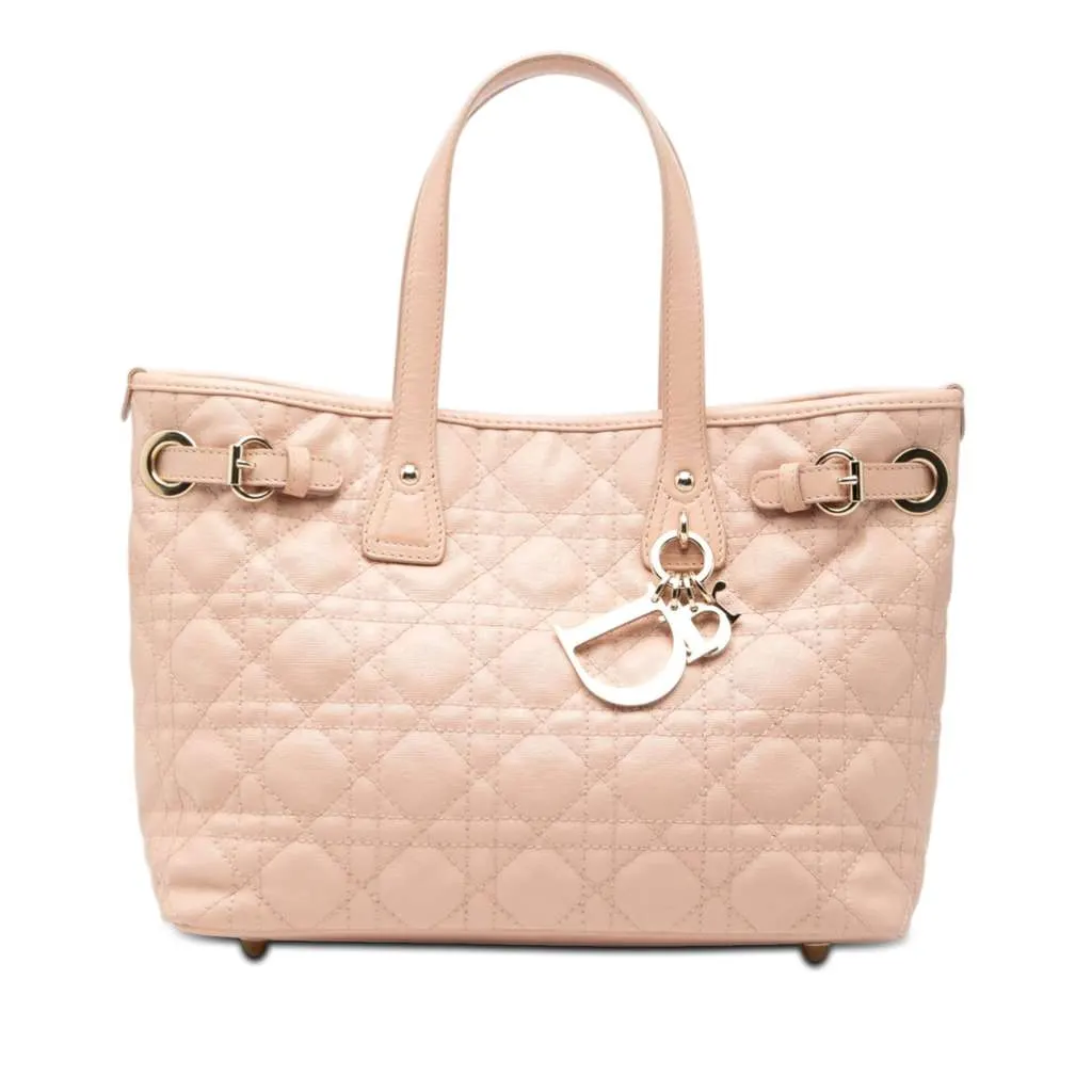 Dior Medium Coated Canvas Cannage Panarea Tote Pink Canvas Very good - Front View