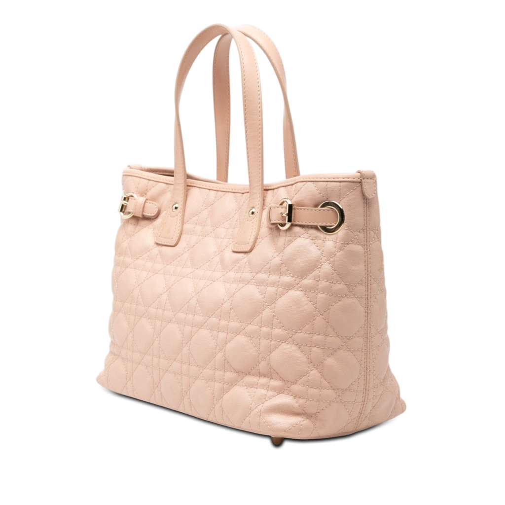Dior Medium Coated Canvas Cannage Panarea Tote Pink Canvas Good condition - Back View
