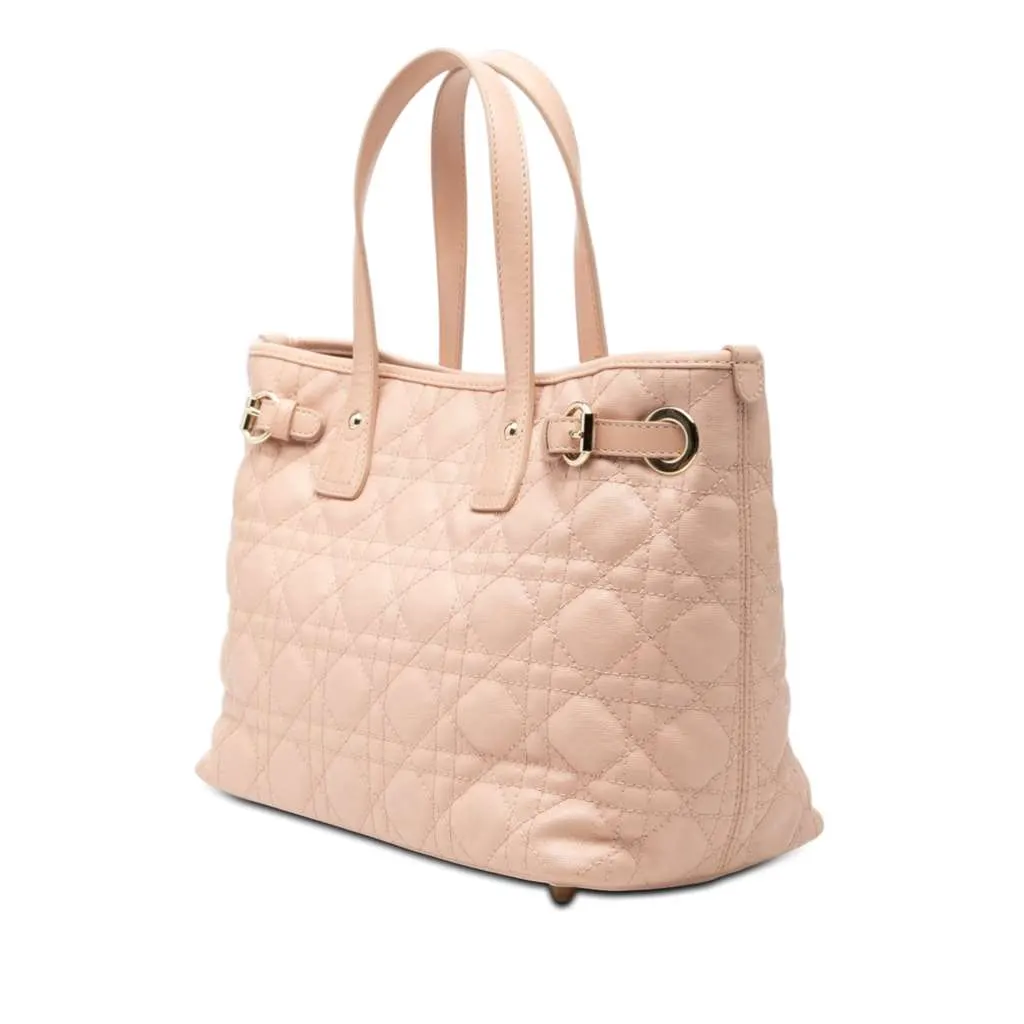 Dior Medium Coated Canvas Cannage Panarea Tote Pink Canvas Very good - Back View