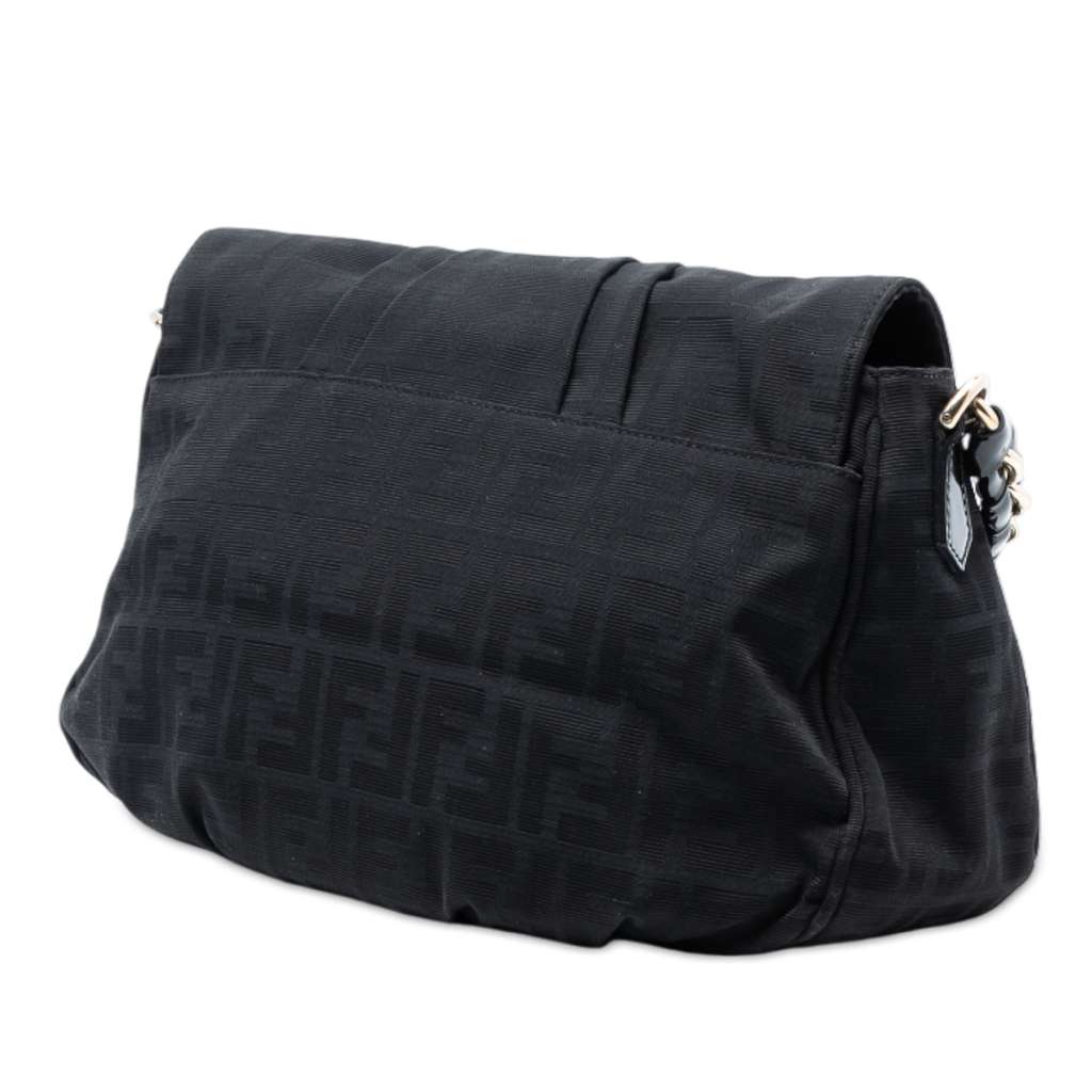 Fendi Zucca Canvas Mia Flap Shoulder Bag Black Canvas Good condition - Back View