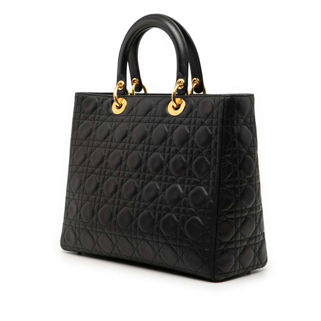 Dior Large Lambskin Cannage Lady Dior Black Leather Good condition - Back View