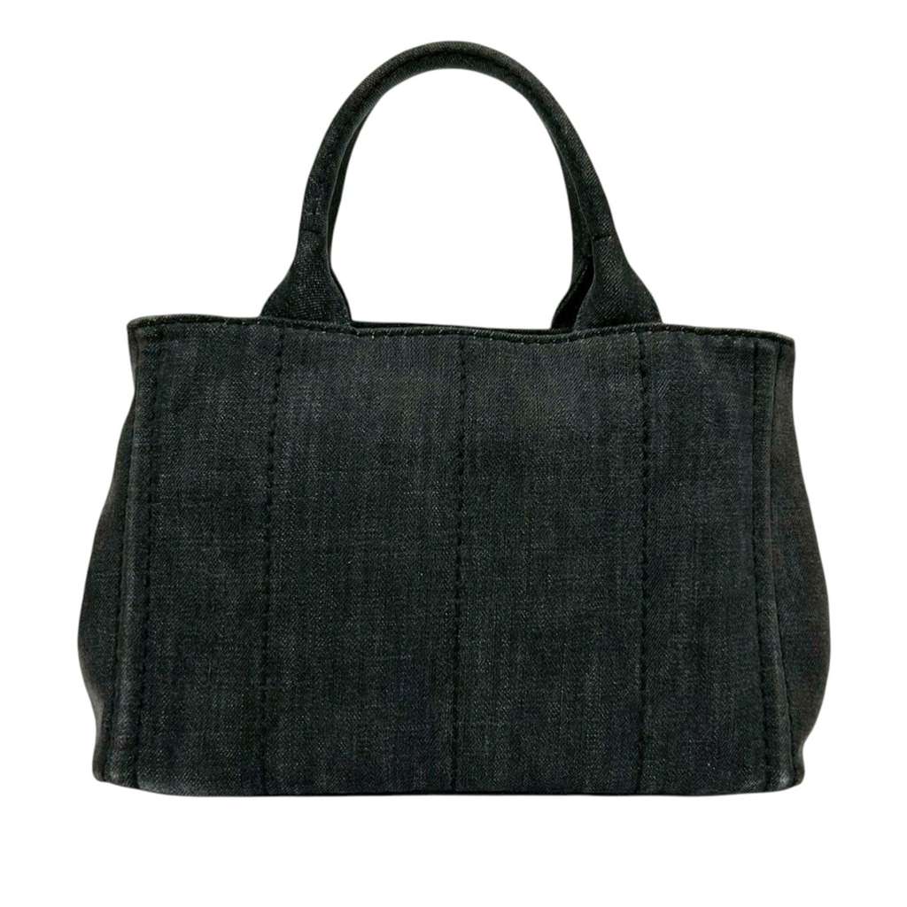 Prada Small Denim Canapa Logo Satchel Black Denim Good condition - Back View
