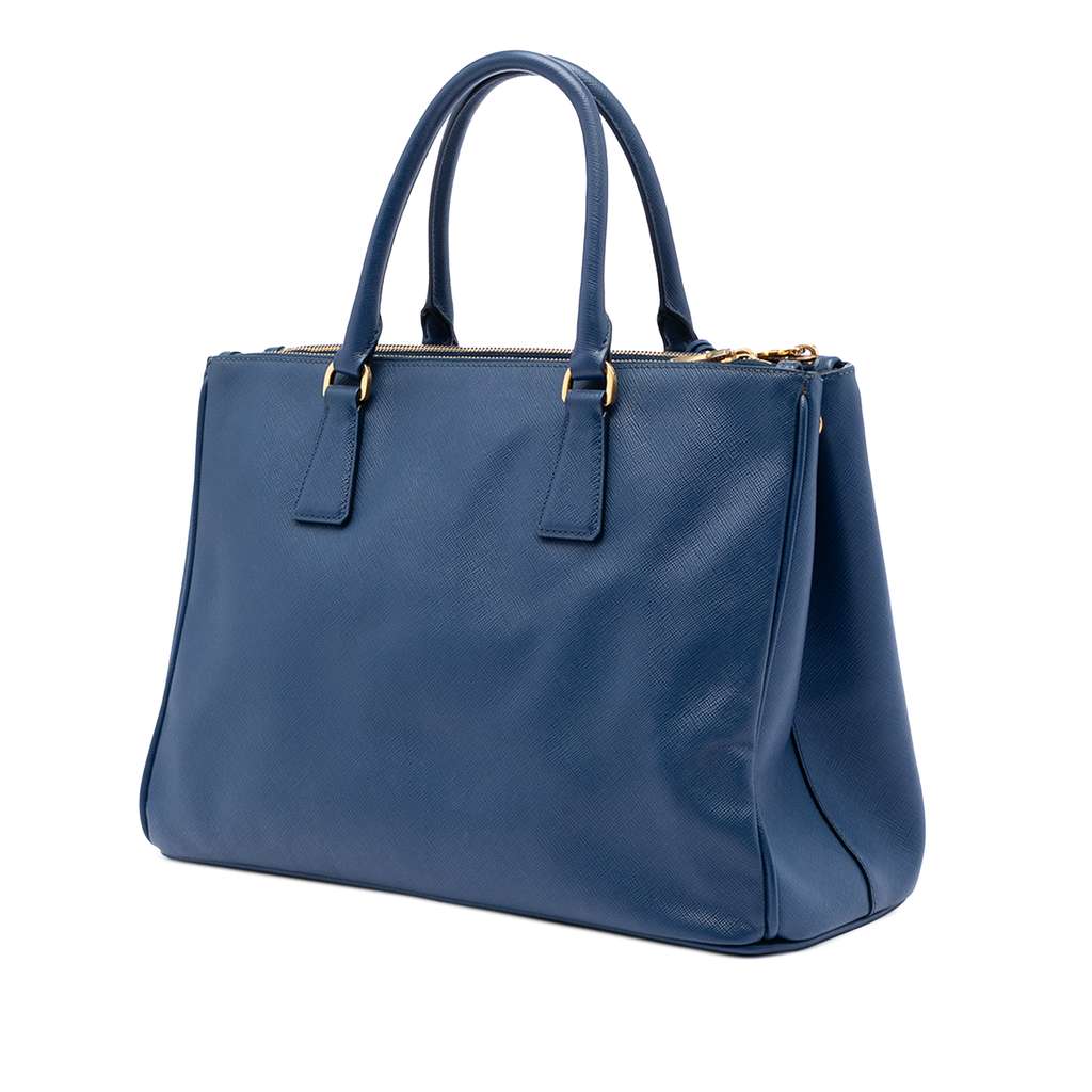 Prada Medium Saffiano Lux Galleria Double Zip Satchel Blue Leather Good condition - Back View