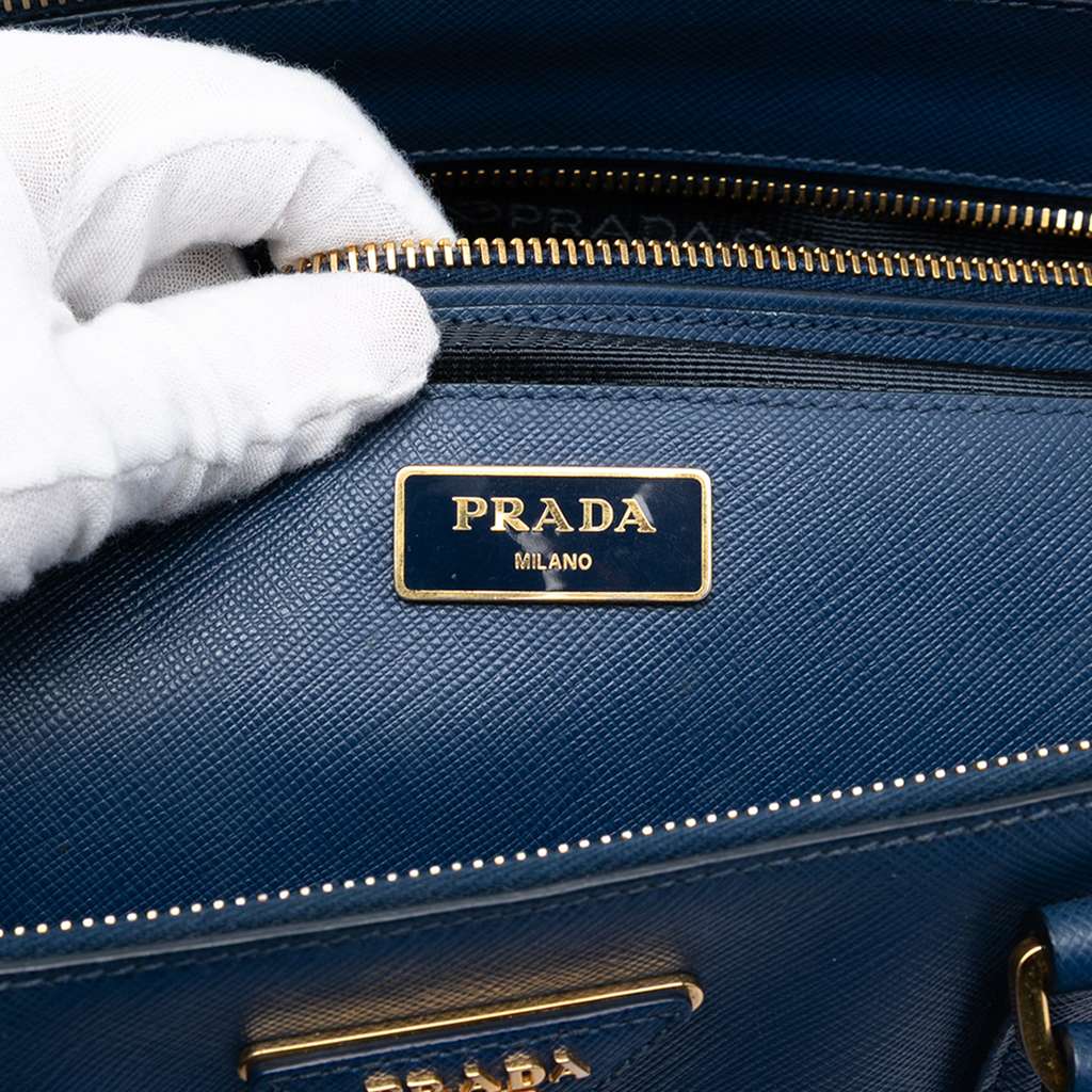 Prada Medium Saffiano Lux Galleria Double Zip Satchel Blue Leather Good condition - Box View