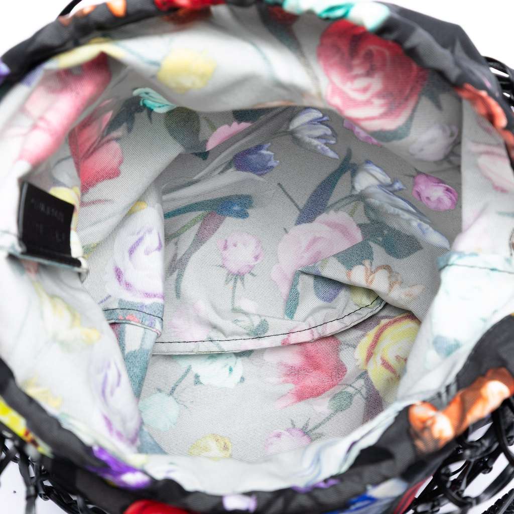 Prada Mesh Leather and Floral Printed Tessuto Tote Black Leather Good condition - Model View