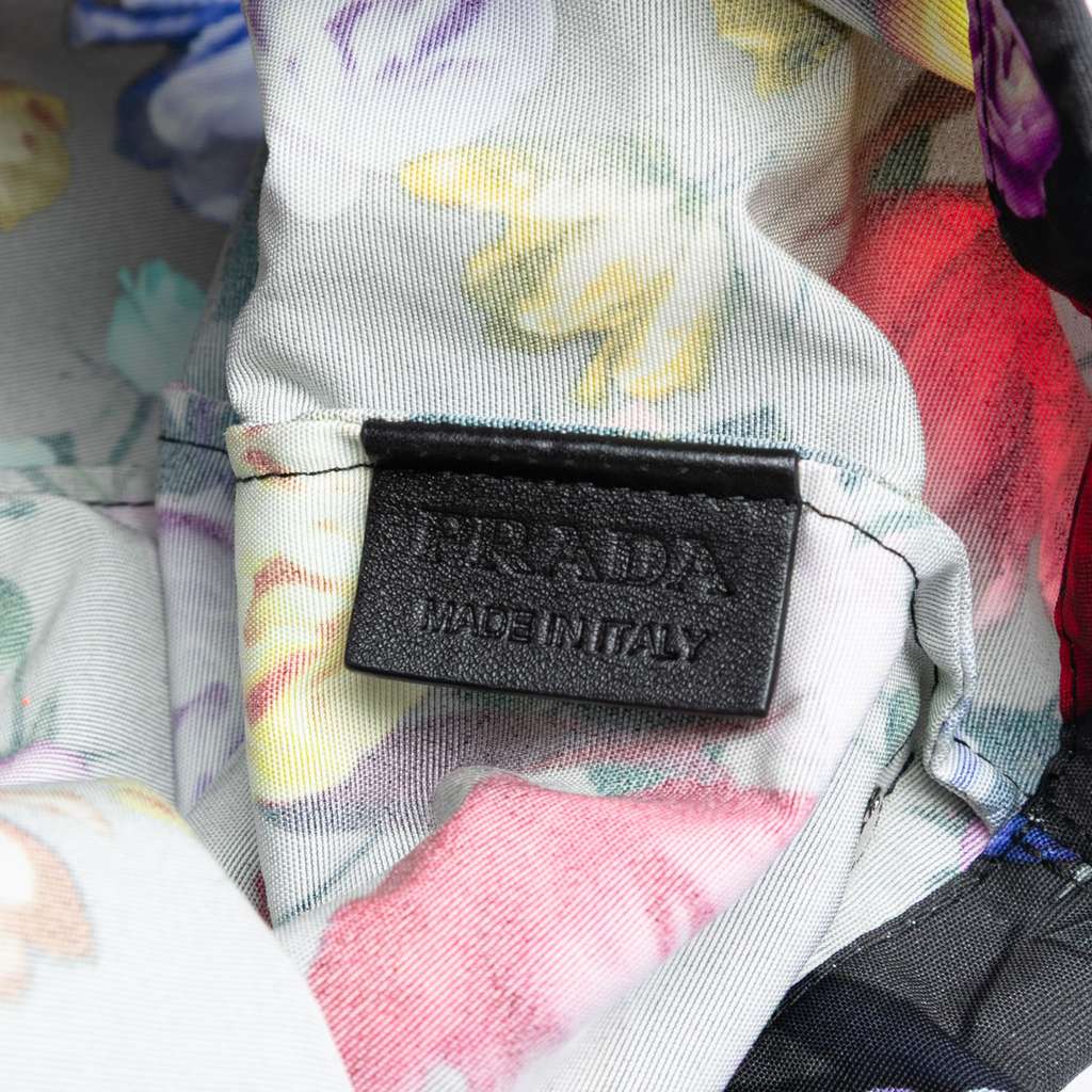 Prada Mesh Leather and Floral Printed Tessuto Tote Black Leather Good condition - Box View