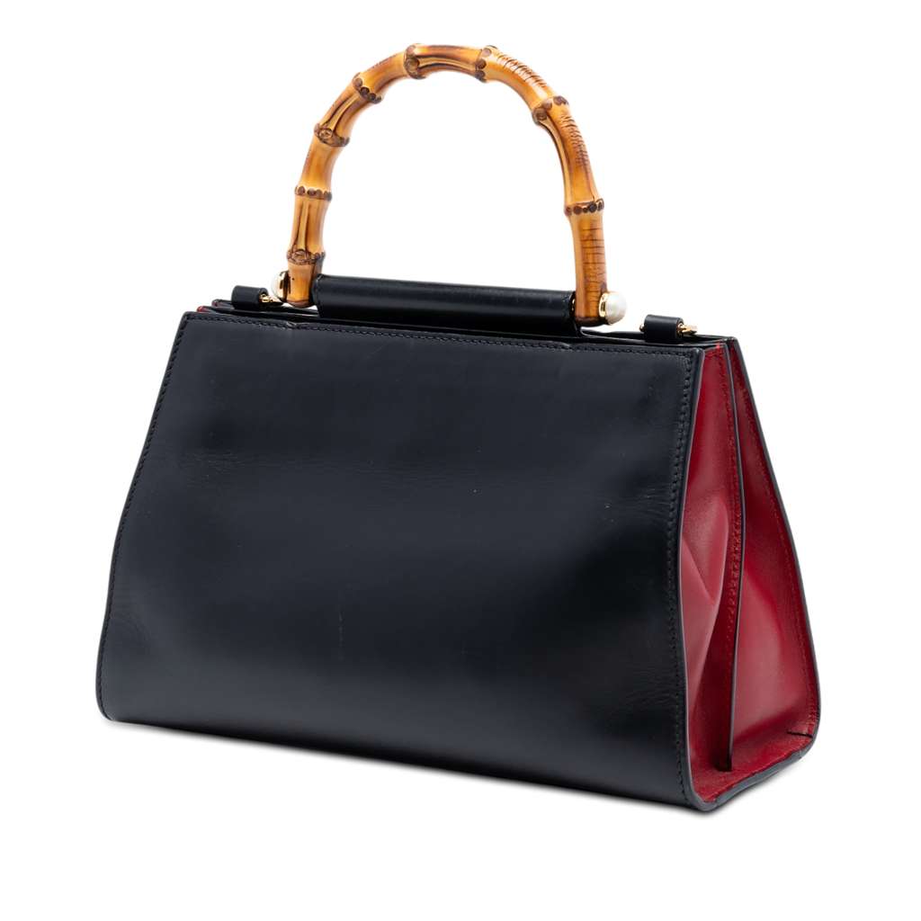 Gucci Small Leather Bamboo Nymphaea Web Satchel Black Leather Good condition - Back View