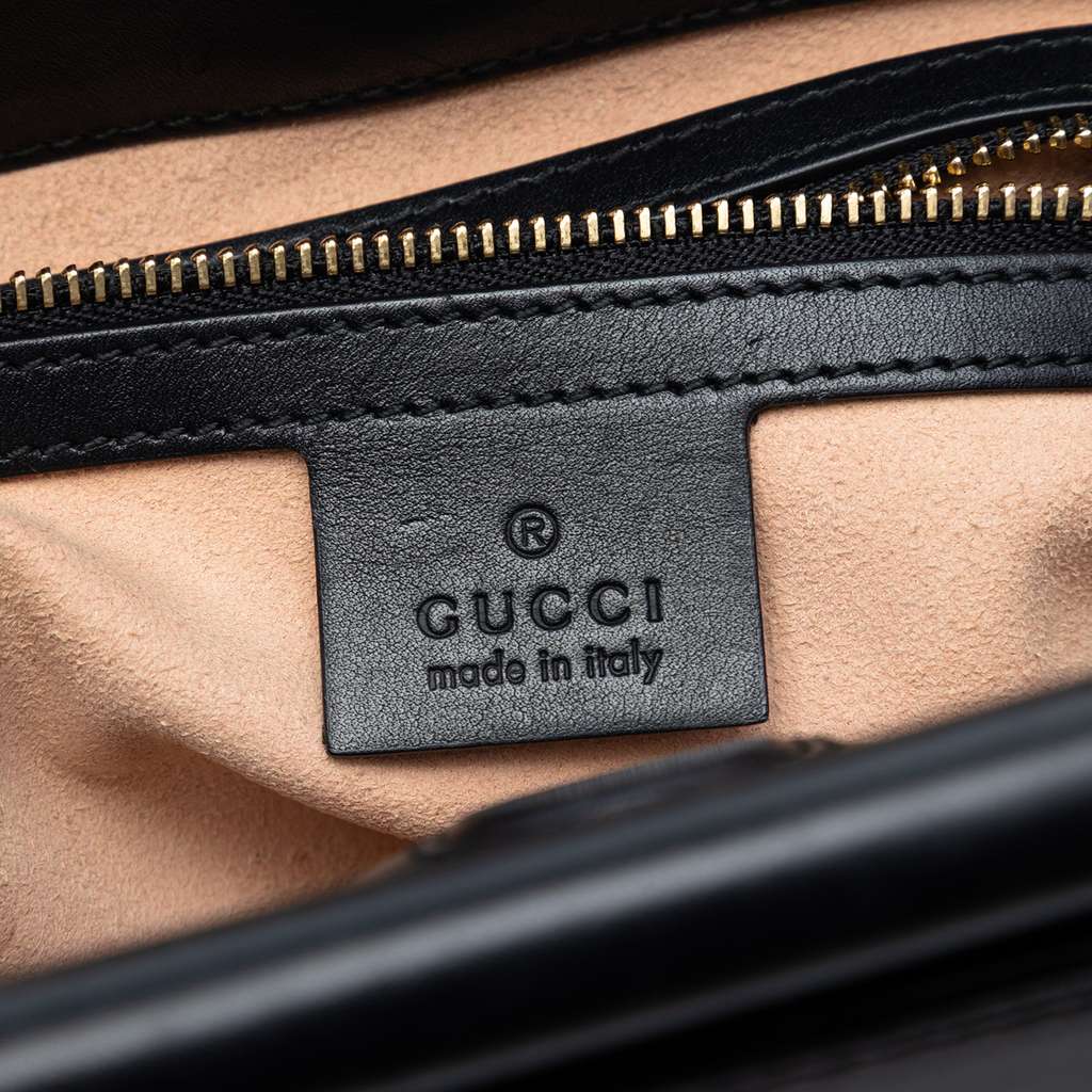 Gucci Small Leather Bamboo Nymphaea Web Satchel Black Leather Good condition - Box View