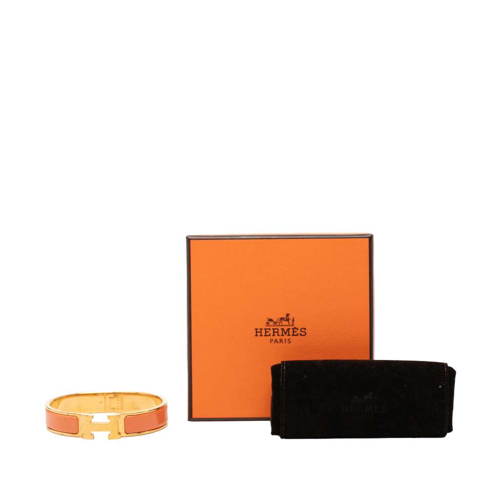 Hermès Narrow Enamel Clic H Bracelet PM Orange Good condition - Box View