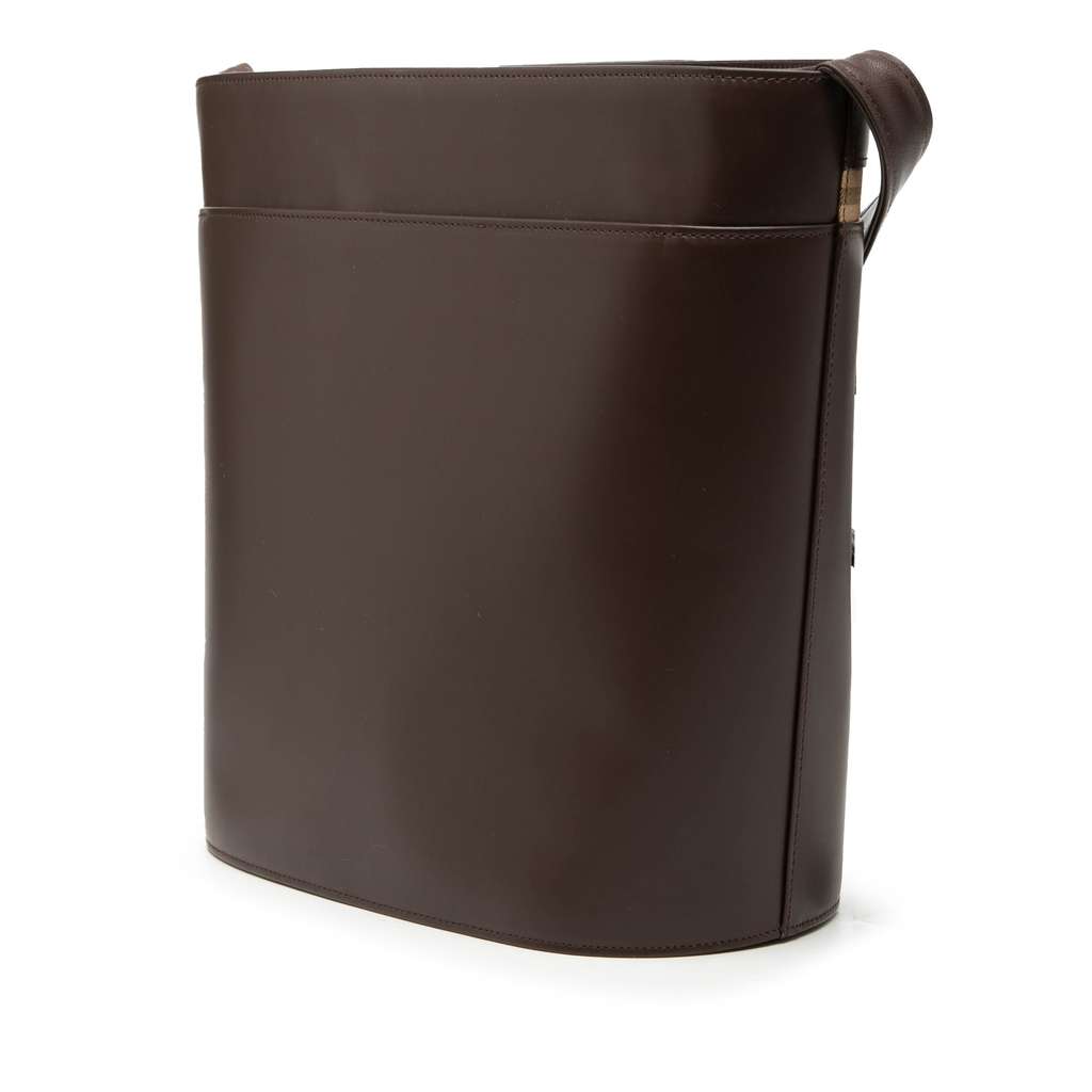 Burberry House Check Trimmed Leather Crossbody Brown Leather Good condition - Back View