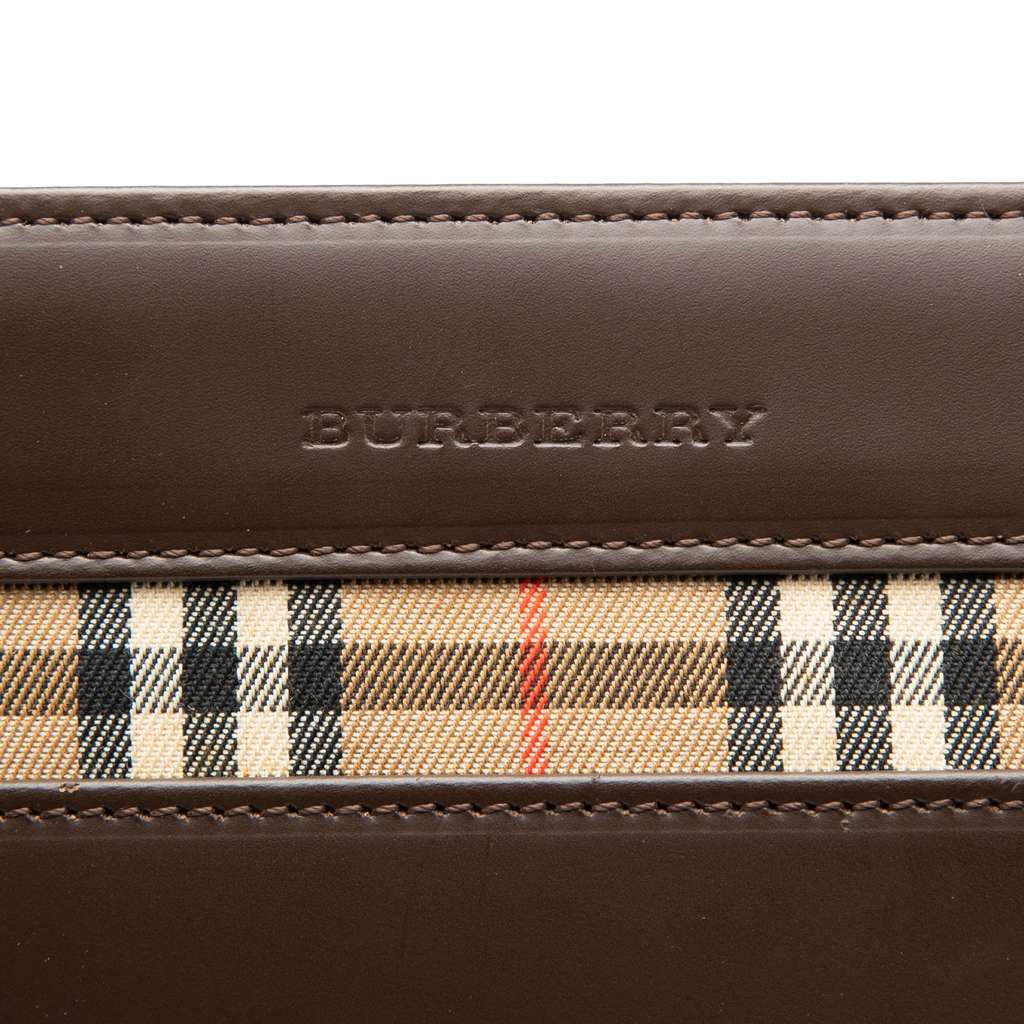 Burberry House Check Trimmed Leather Crossbody Brown Leather Good condition - Box View