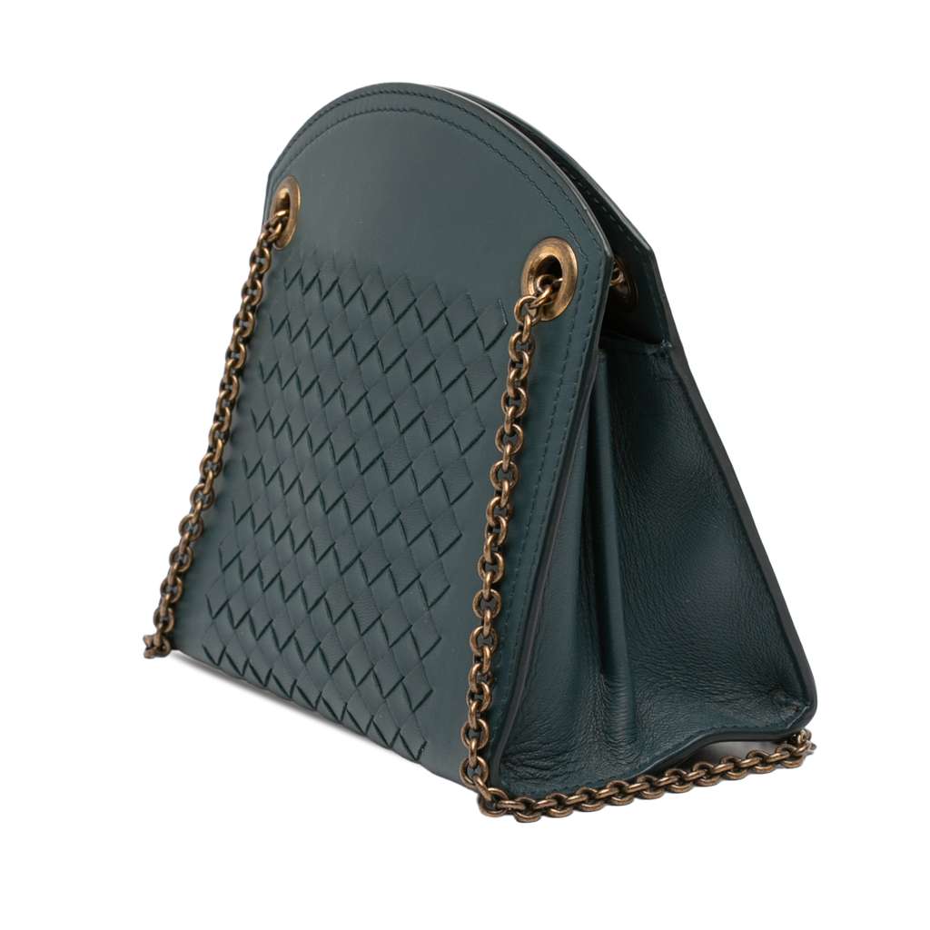 Bottega Veneta Nappa Intrecciato Chain Wallet Blue Leather Good condition - Back View