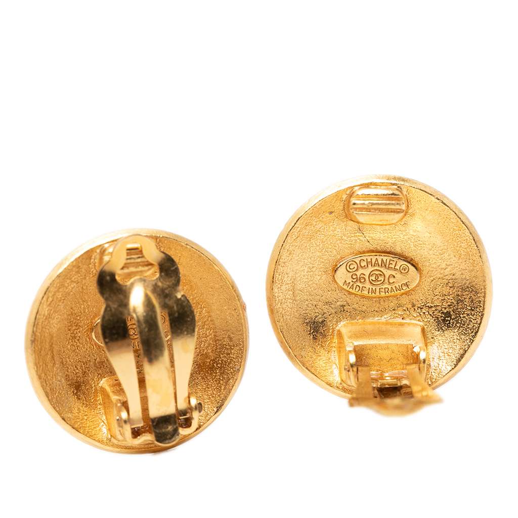 Chanel CC Gold Plated Round Clip On Earrings Gold Metal Good condition - Inside View