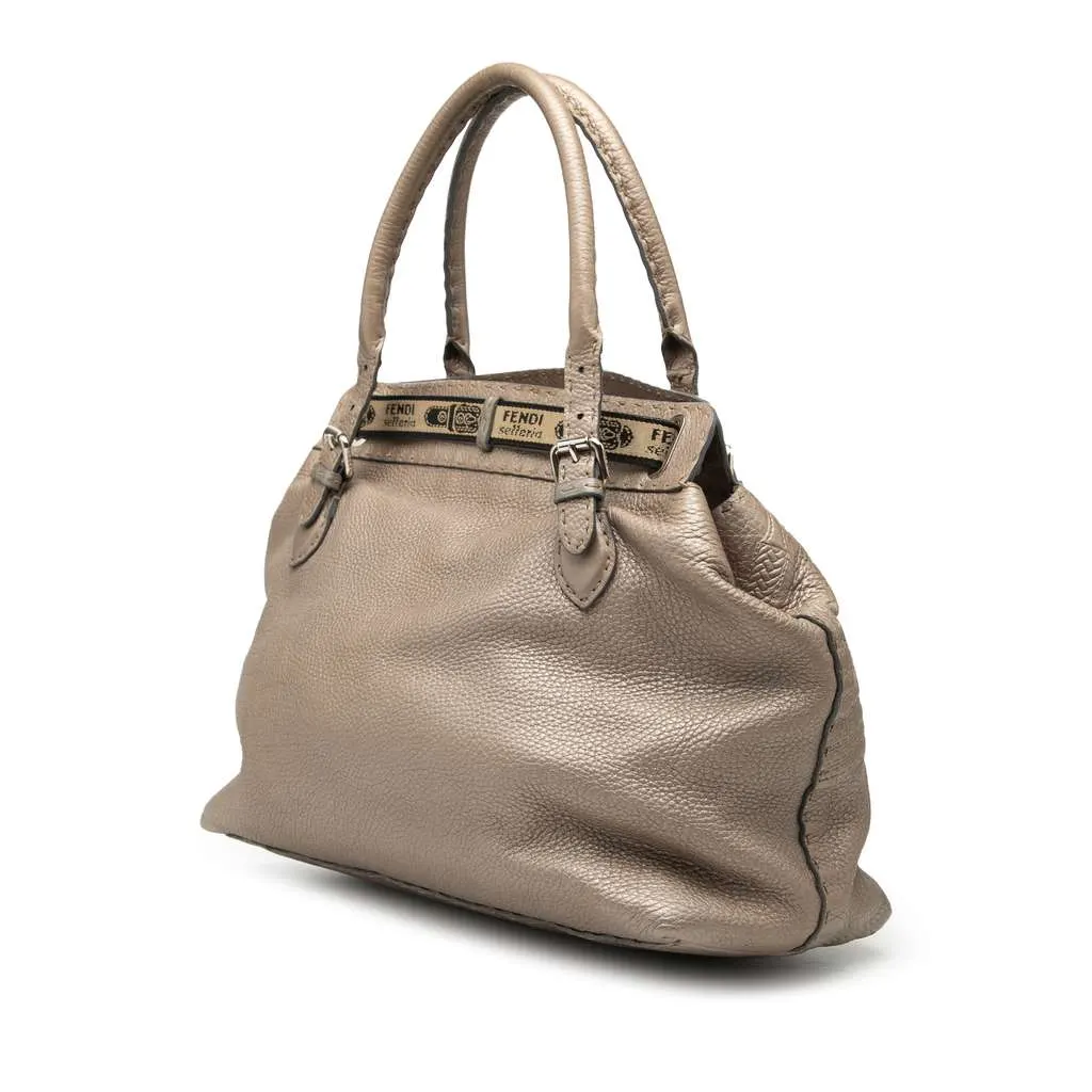 Fendi Large Leather Selleria Villa Borghese Tote Gold Leather Good - Back View