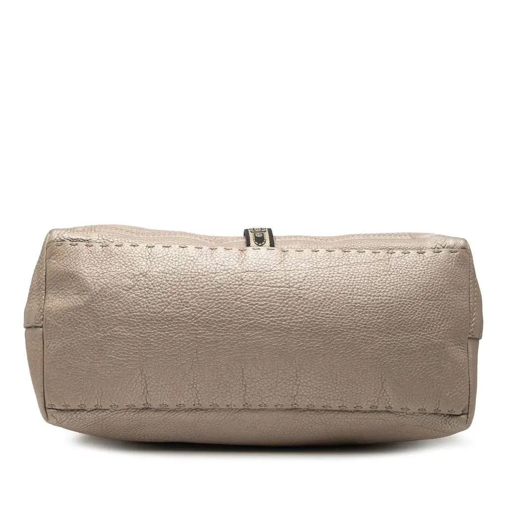 Fendi Large Leather Selleria Villa Borghese Tote Gold Leather Good - Inside View