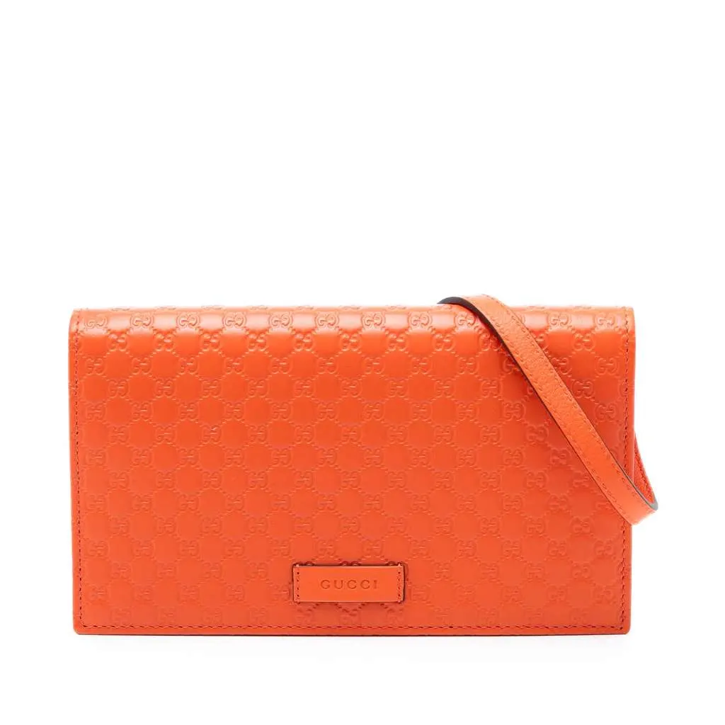 Gucci Microguccissima Wallet on Strap Orange Leather Very good - Front View