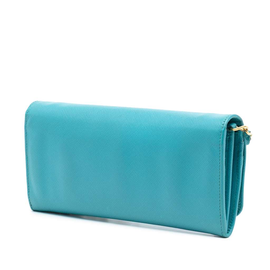 Prada Saffiano Wallet On Chain Blue Leather Good condition - Back View