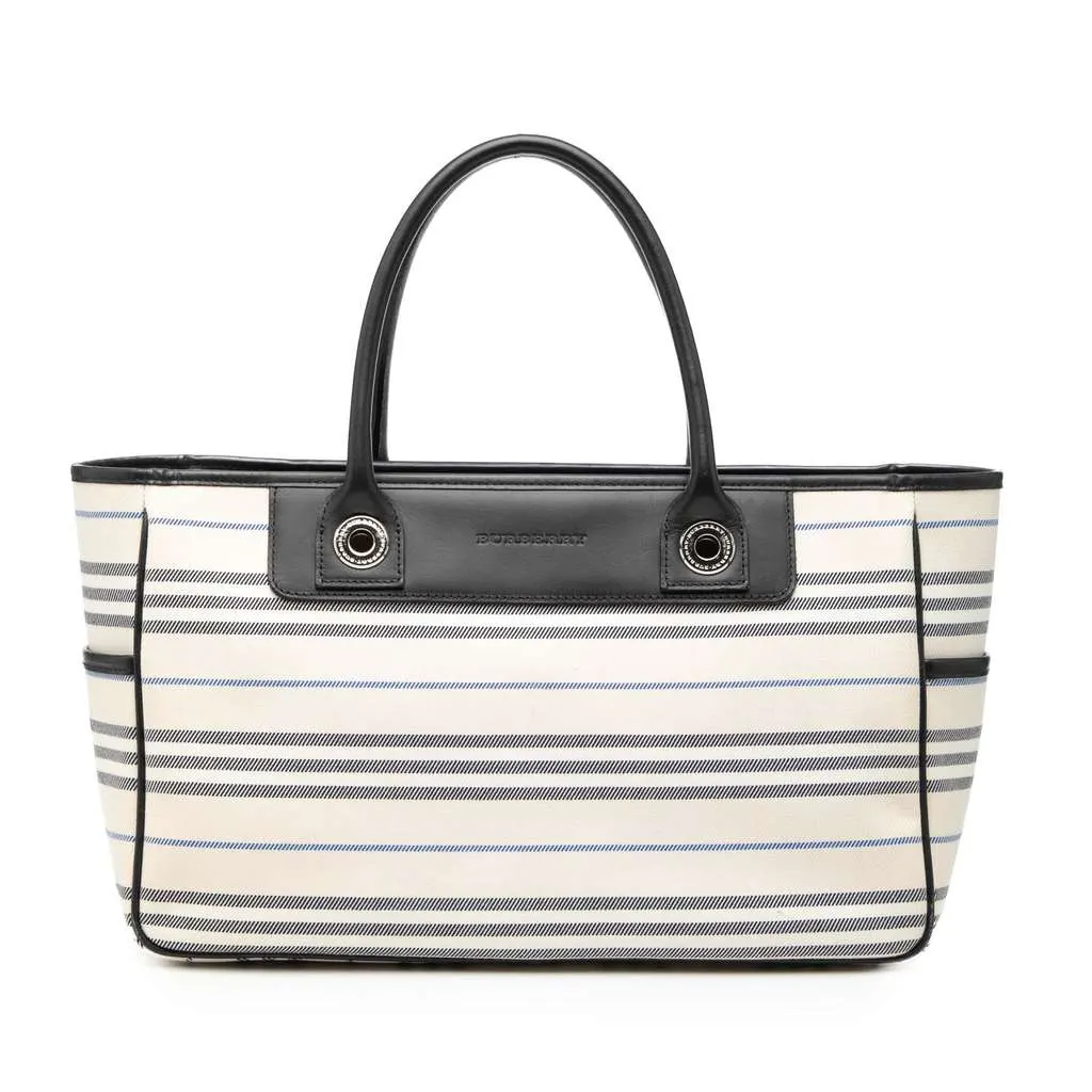 Burberry Striped Canvas Handbag White Canvas Good - Front View