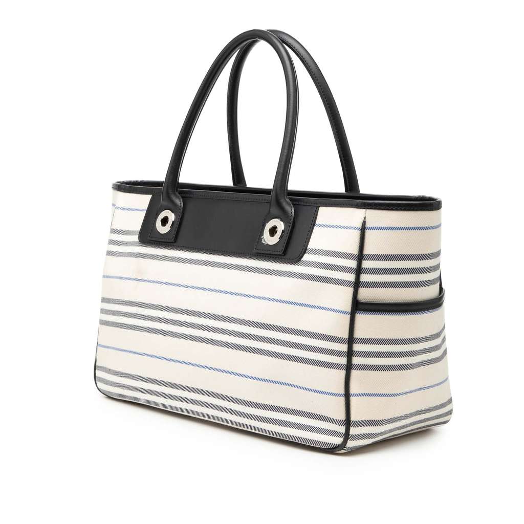 Burberry Striped Canvas Handbag White Canvas Good condition - Back View