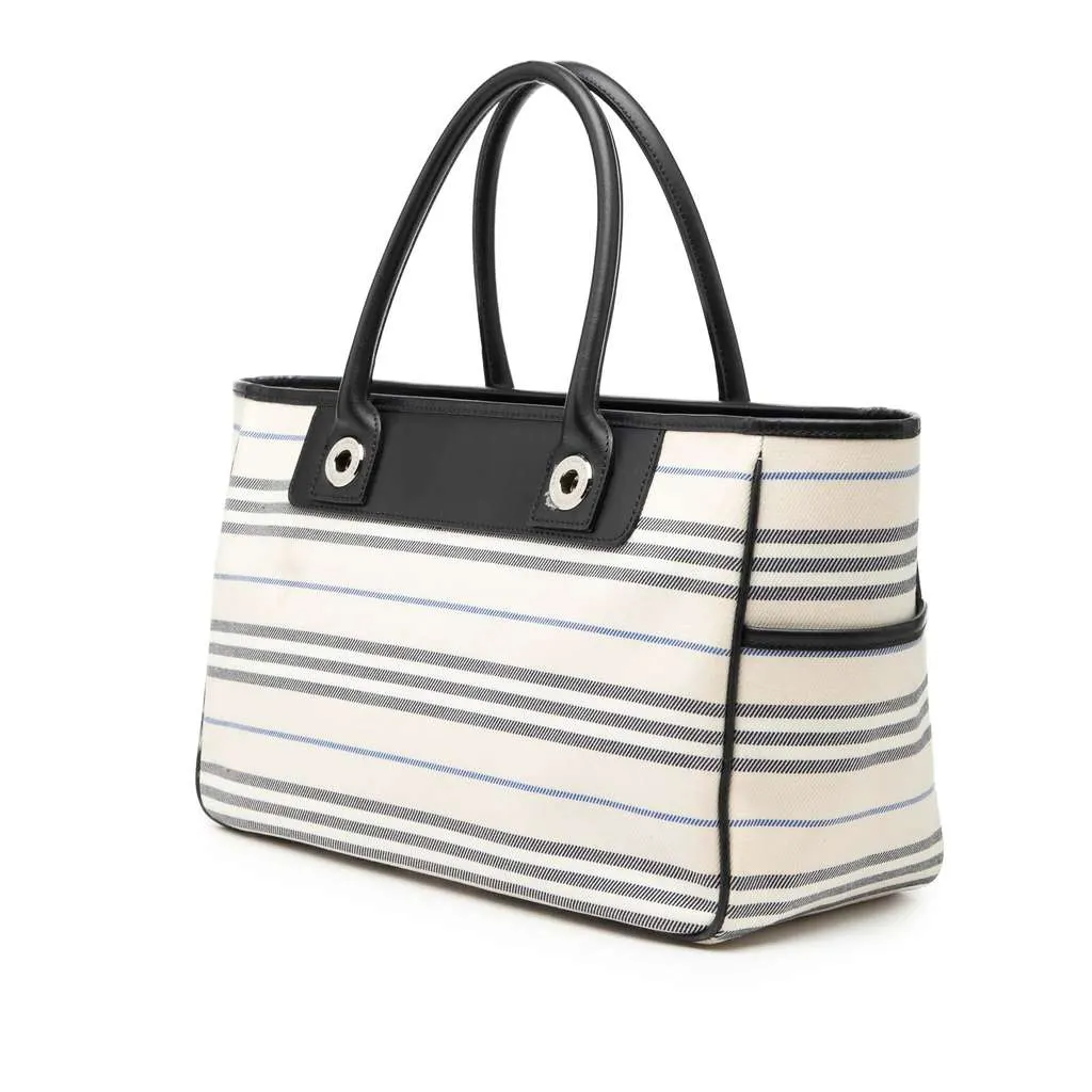 Burberry Striped Canvas Handbag White Canvas Good - Back View