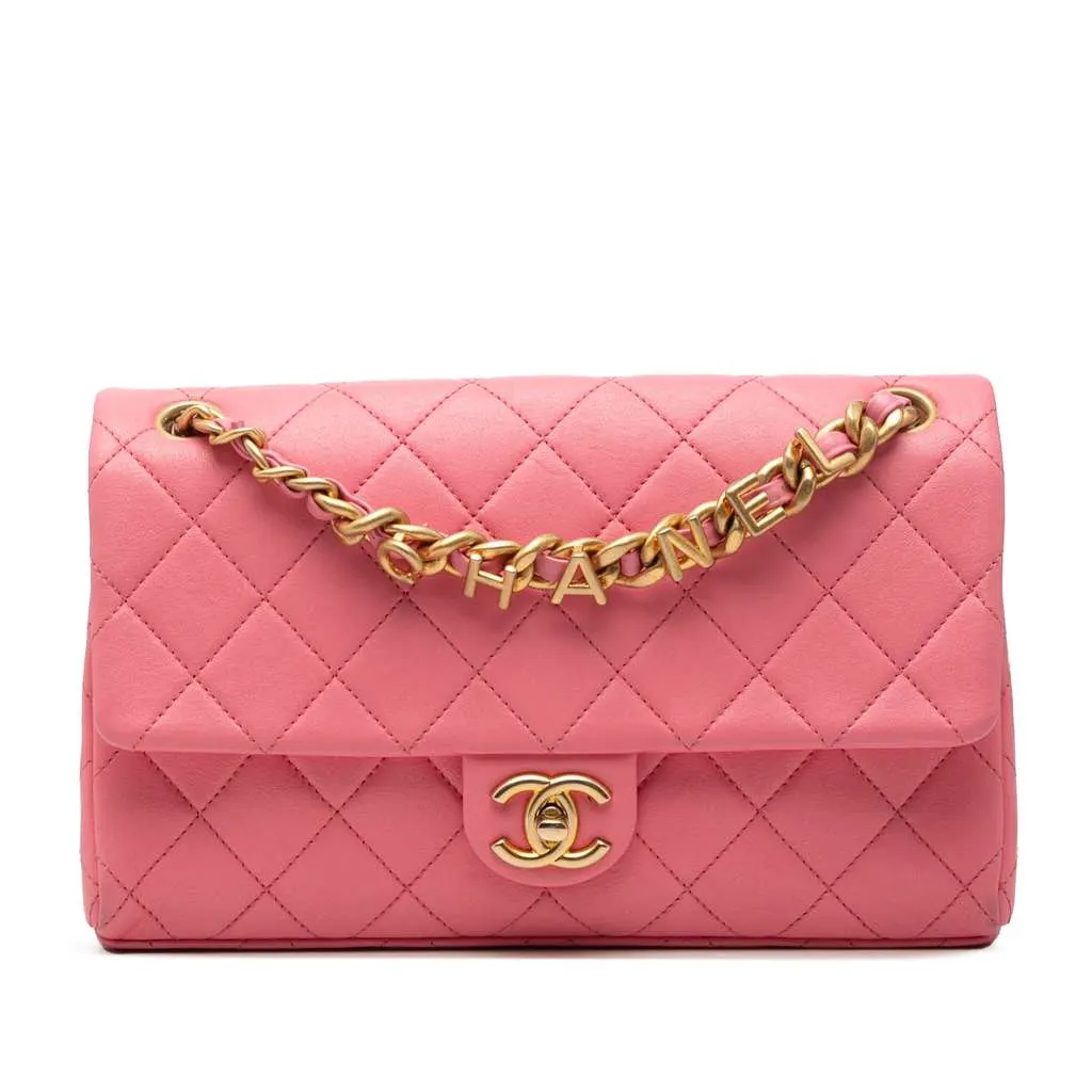Chanel Medium Quilted Lambskin Logo Letters Chanel Touch Chain Flap Pink Leather Very good - Front View