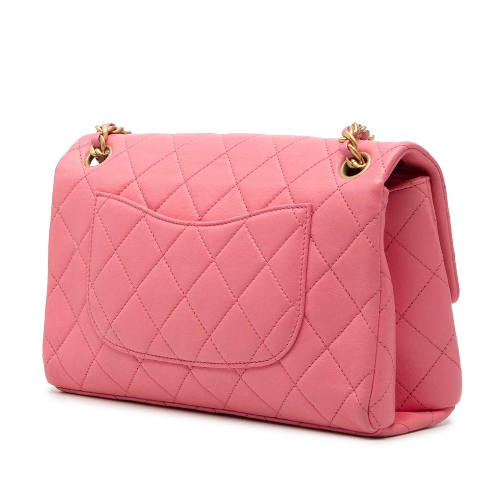 Chanel Medium Quilted Lambskin Logo Letters Chanel Touch Chain Flap Pink Leather Good condition - Back View