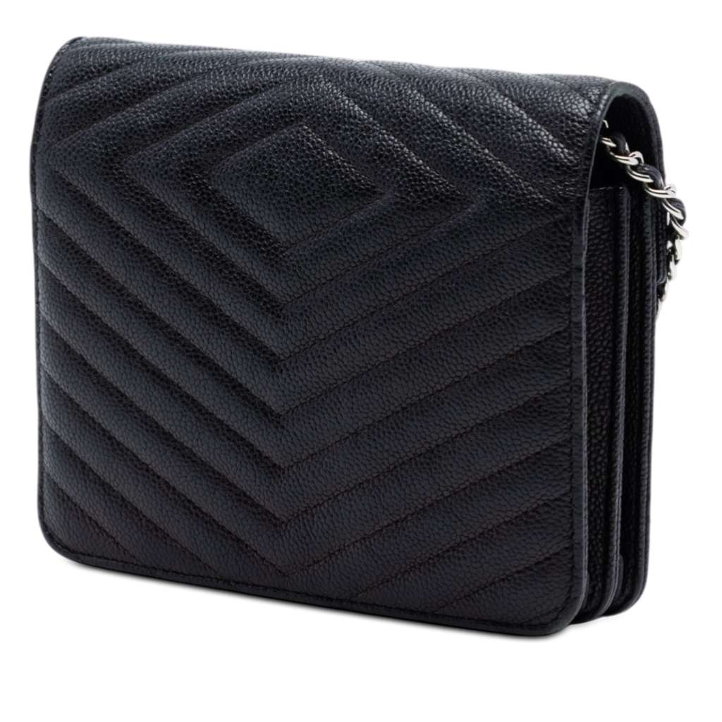 Chanel CC Chevron Caviar Square Wallet On Chain Black Leather Good condition - Back View