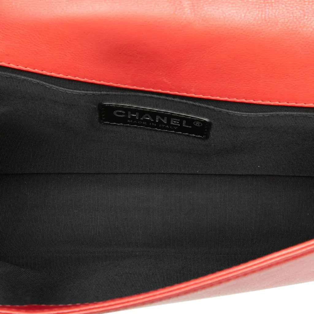 Chanel Old Medium Quilted Lambskin Boy Flap Red Leather Good - Model View