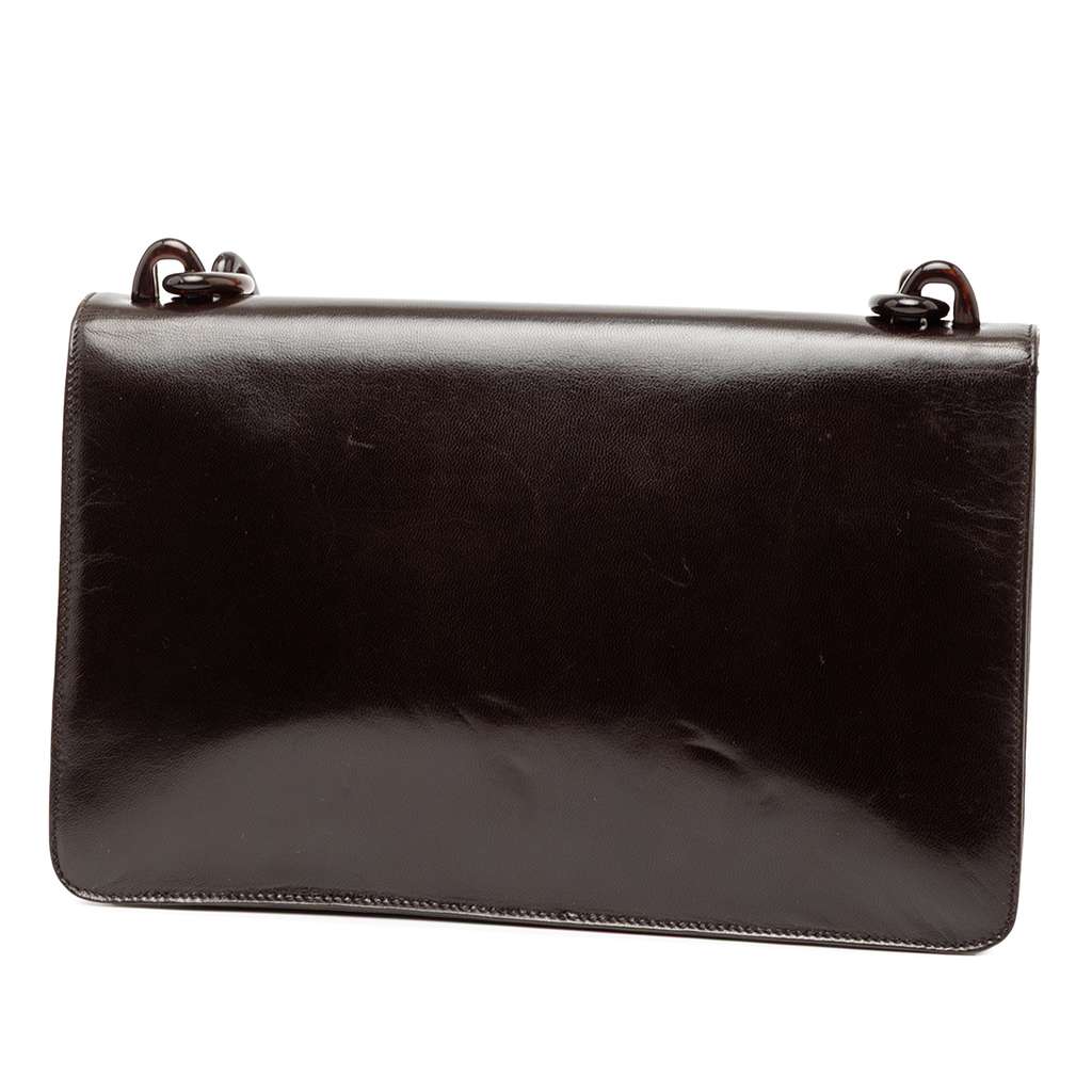 Prada Goatskin Madras Swing Chain Shoulder Bag Brown Leather Good condition - Back View