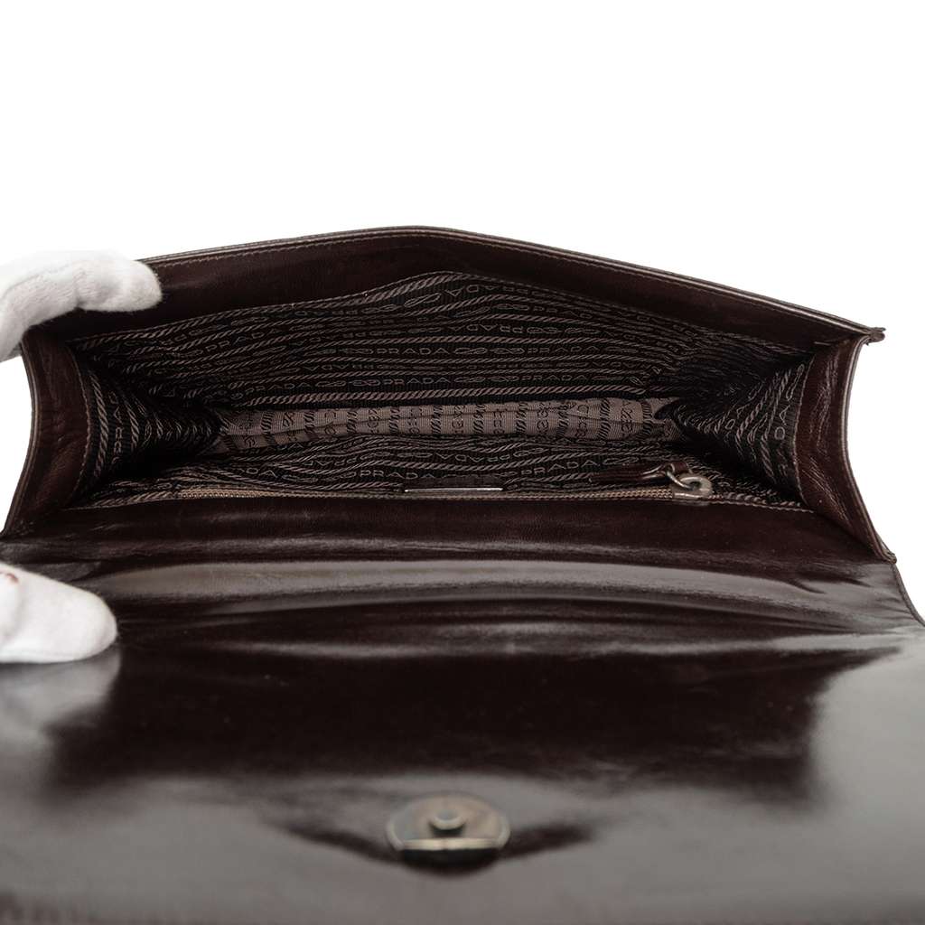 Prada Goatskin Madras Swing Chain Shoulder Bag Brown Leather Good condition - Model View