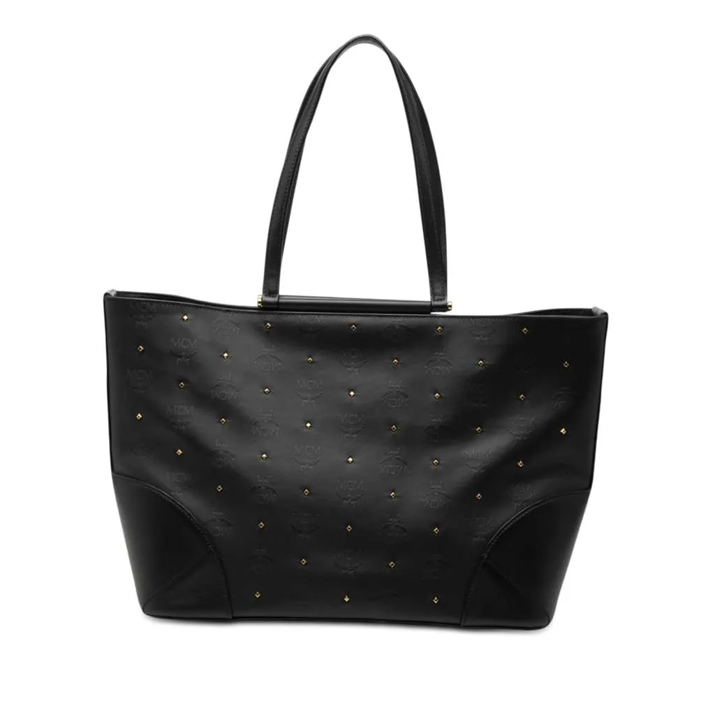 MCM Visetos Nylon Claudia Studded Tote Black Very good - Front View