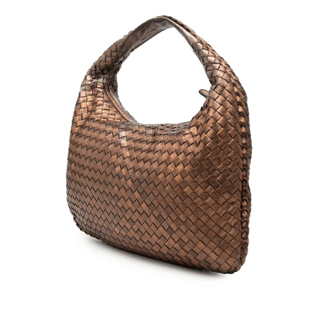 Bottega Veneta Small Metallic Nappa Intrecciato Veneta Hobo Brown Leather Good condition - Back View