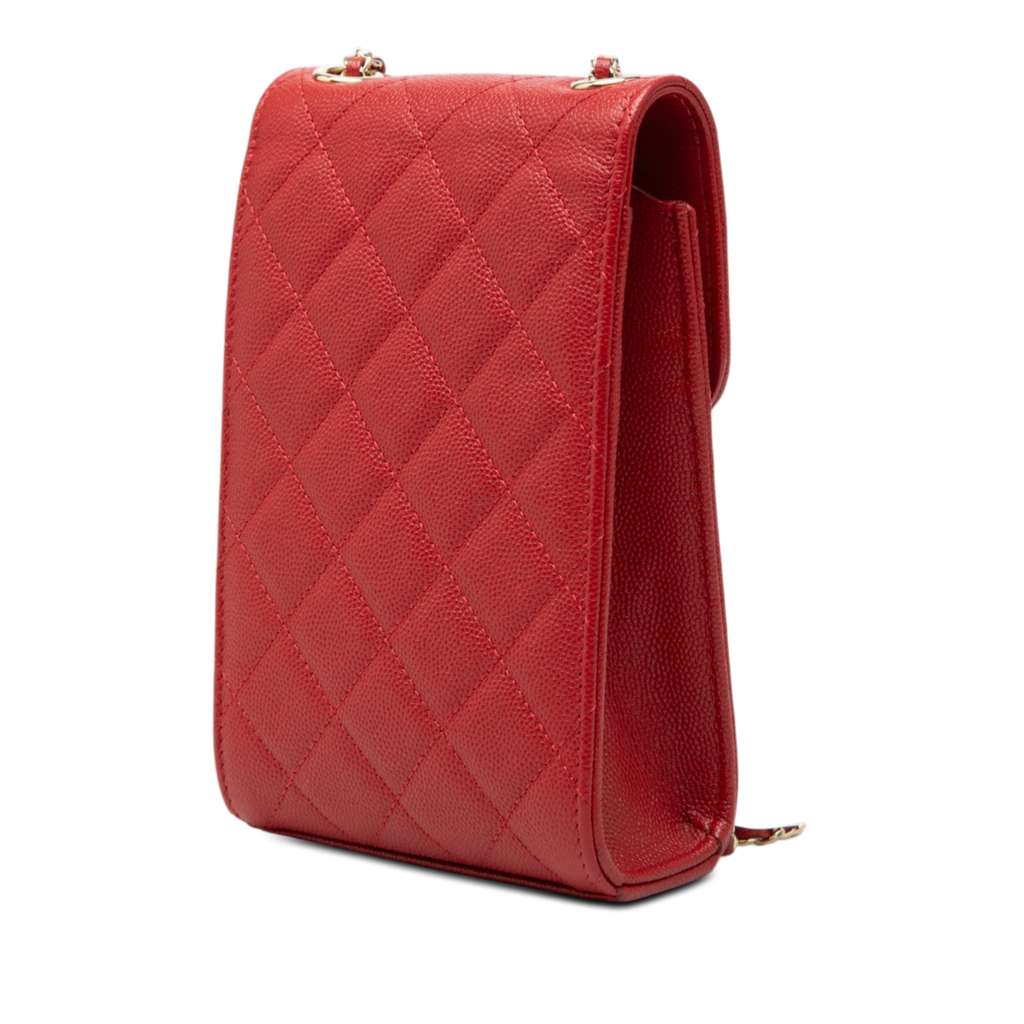 Chanel Quilted Caviar Golden Class Phone Holder Red Leather Good condition - Back View