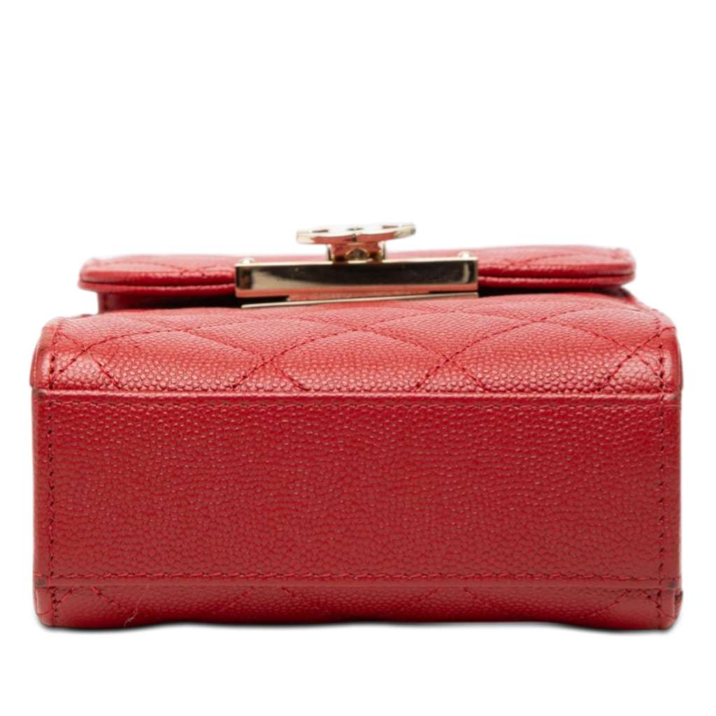 Chanel Quilted Caviar Golden Class Phone Holder Red Leather Good condition - Inside View