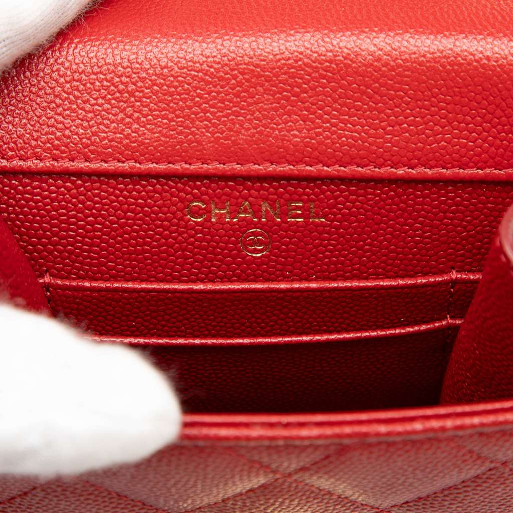 Chanel Quilted Caviar Golden Class Phone Holder Red Leather Good condition - Box View