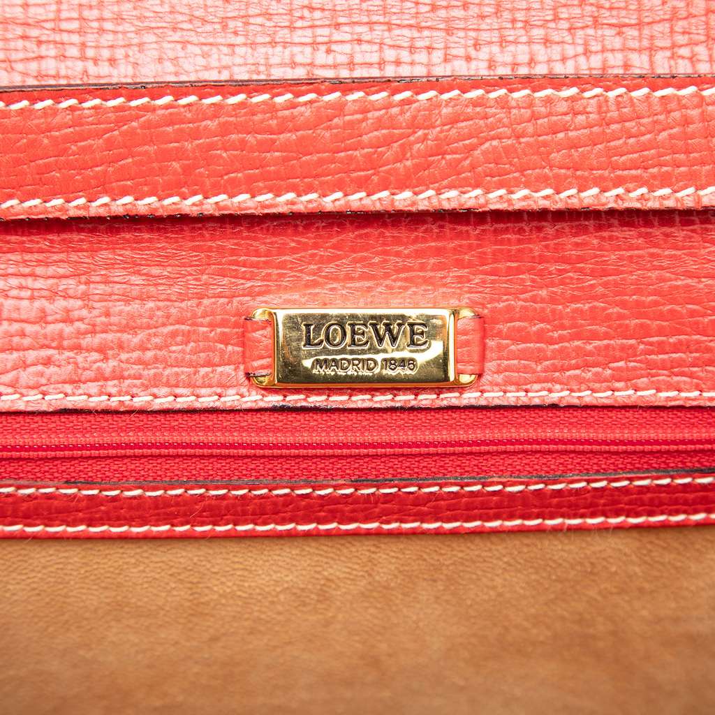 Loewe Textured Leather Barcelona Top Handle Bag Red Leather Good condition - Box View