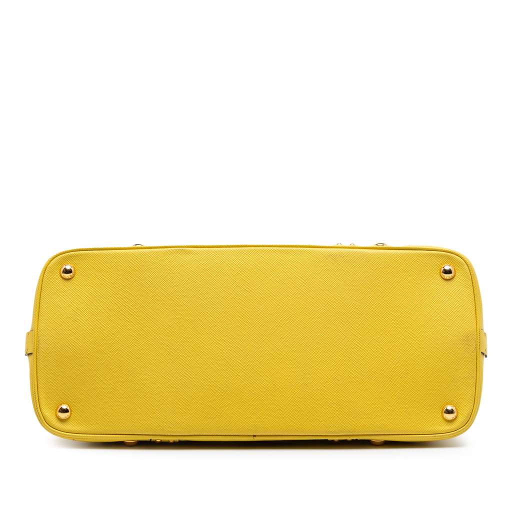 Prada Studded Saffiano Cuir Promenade Satchel Yellow Leather Good condition - Inside View