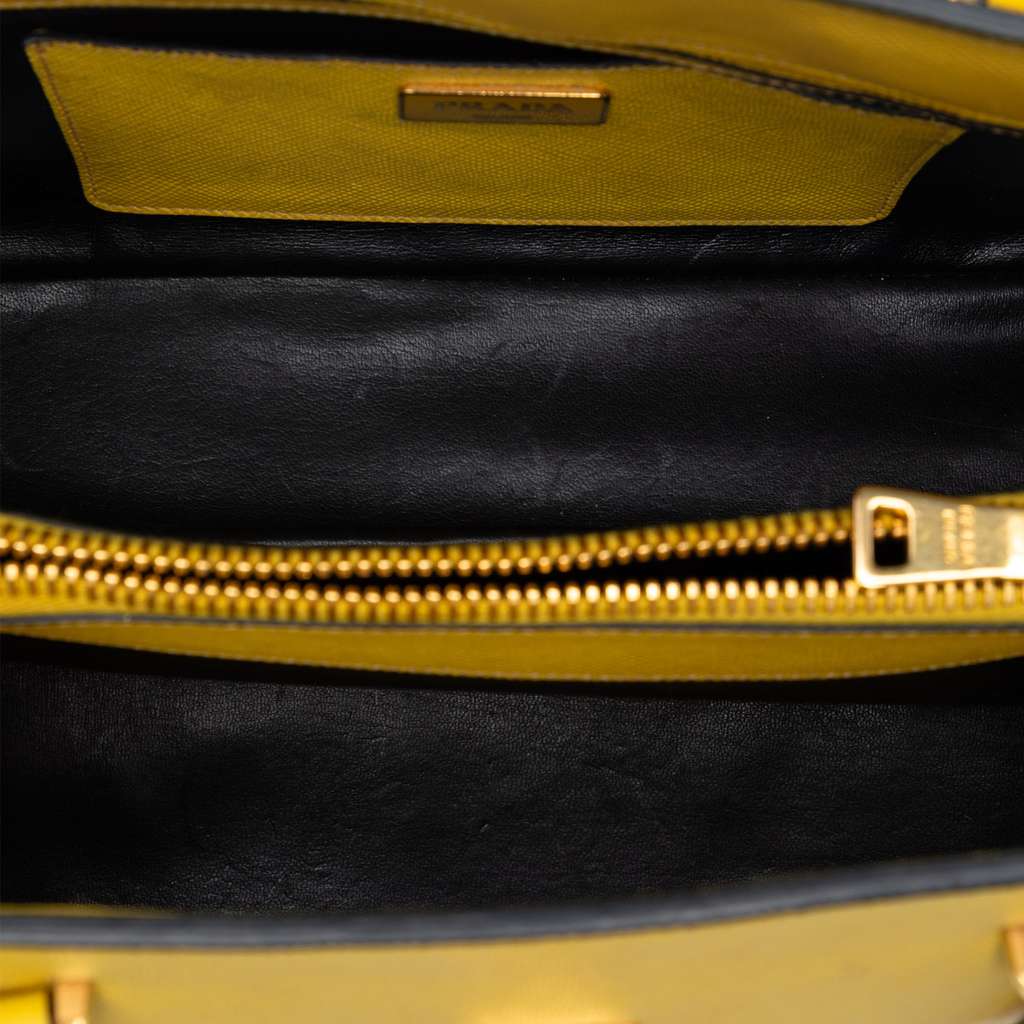 Prada Studded Saffiano Cuir Promenade Satchel Yellow Leather Good condition - Model View